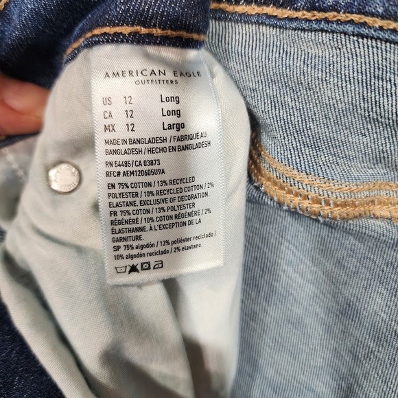 American Eagle Jeans The Stacked High Waist 12 Long Blue Stretch Denim - Picture 7 of 12